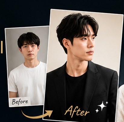 알파 에볼루션 스타일링 전후 비교 — 스타일링 전(Before)과 스타일 분석·쇼핑 동행·프로필 촬영을 거친 후(After)의 모습